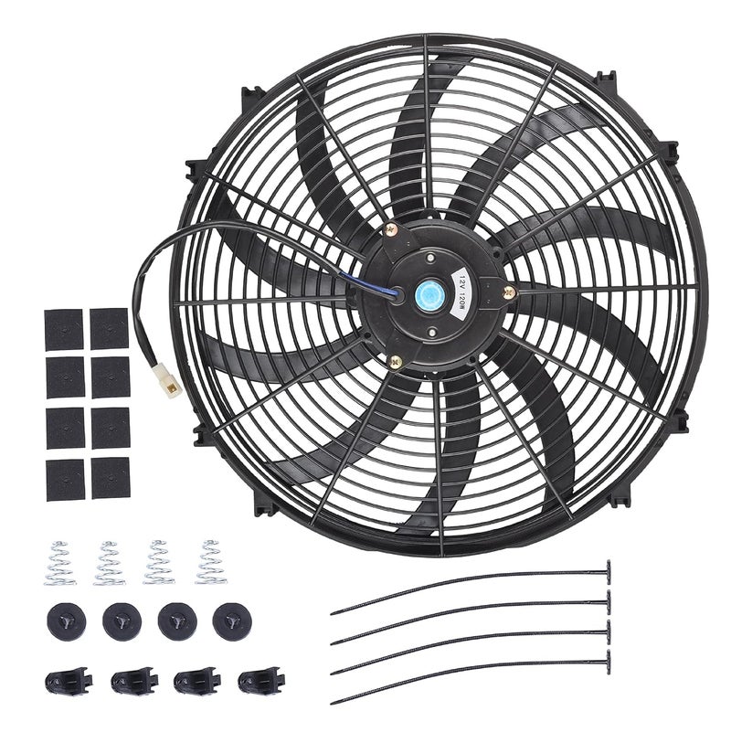 GESEXI 16 Inch Slim Fan Push Pull Electric Radiator Cooling Fan Universal High Performance 12V 120W Motor with Fan Mounting Kit (Black) - Image 1
